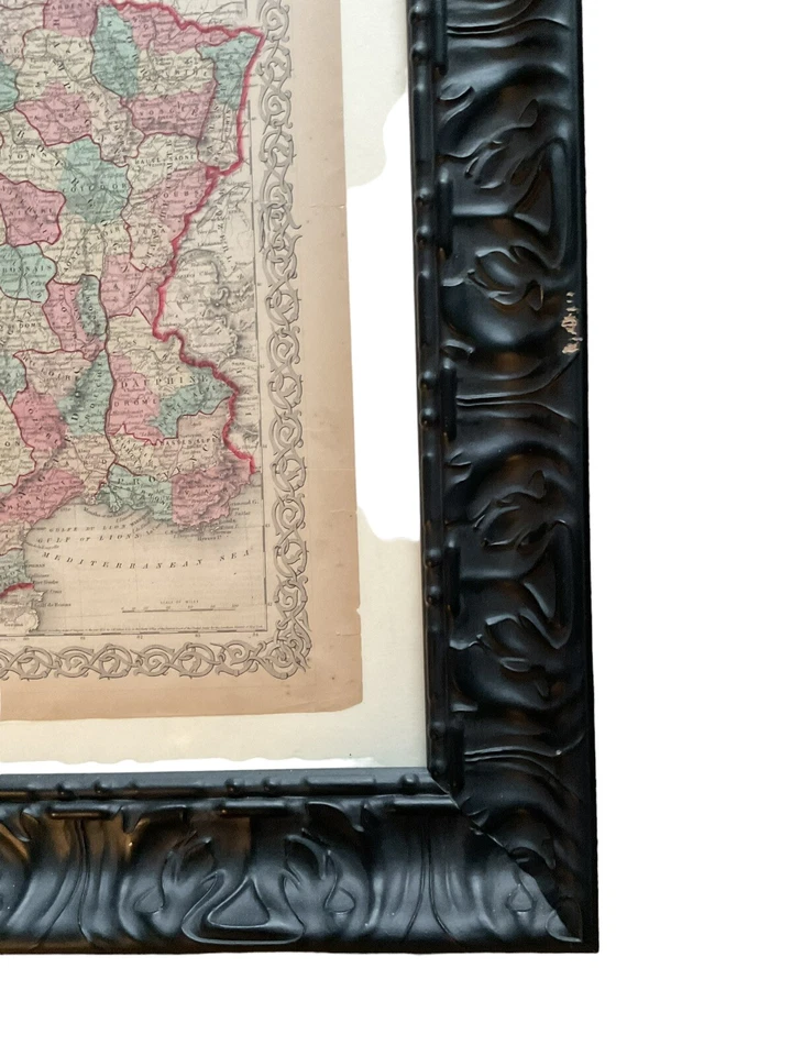 Оригинальная антикварная карта Франции 1855 г. от Colton в профессиональной рамке 22x24 дюйма - Изображение 4 из 4