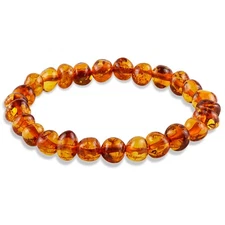 Baltic Honey Amber Classic Baroque Beaded Beautiful Stretch Bracelet 7 Inches