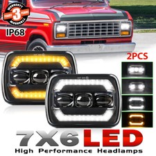 Pair 5X7" 7x6" inch White LED Halo Headlights For Ford F-150 F-250 F-350 Trucks