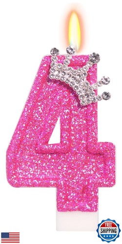 ElekFX Birthday Candle for Cake, Crown Rose Number Cake Candles, 2.76 inch Nu