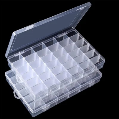 2 Pack 36 Grids Clear Plastic Organizer Box with Adjustable Dividers, Small Craf