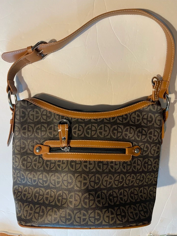 Giani Bernini Block Signature Hobo Shoulder Bag Brown Silver - Image 2 of 4