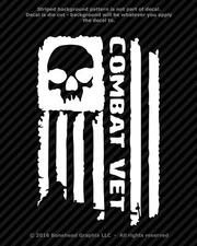 Skull Combat Veteran Flag XS-M Vinyl Decal Military Sticker Window Sticker