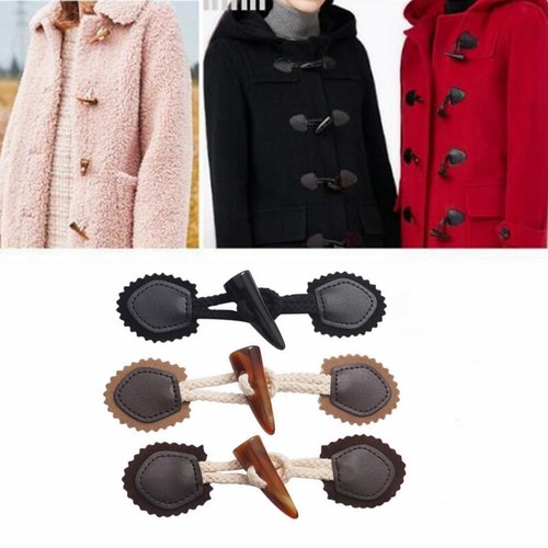 4Pairs Leather Horn Toggle Closure Buttons Coat Jacket Duffle Clothes Sewing DIY - Picture 10 of 13