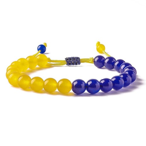 Pulsera Patriótica Azul-Amarillo - Piedras Cuarzo Natural, Ajustable, Ucrania - Imagen 3 de 3