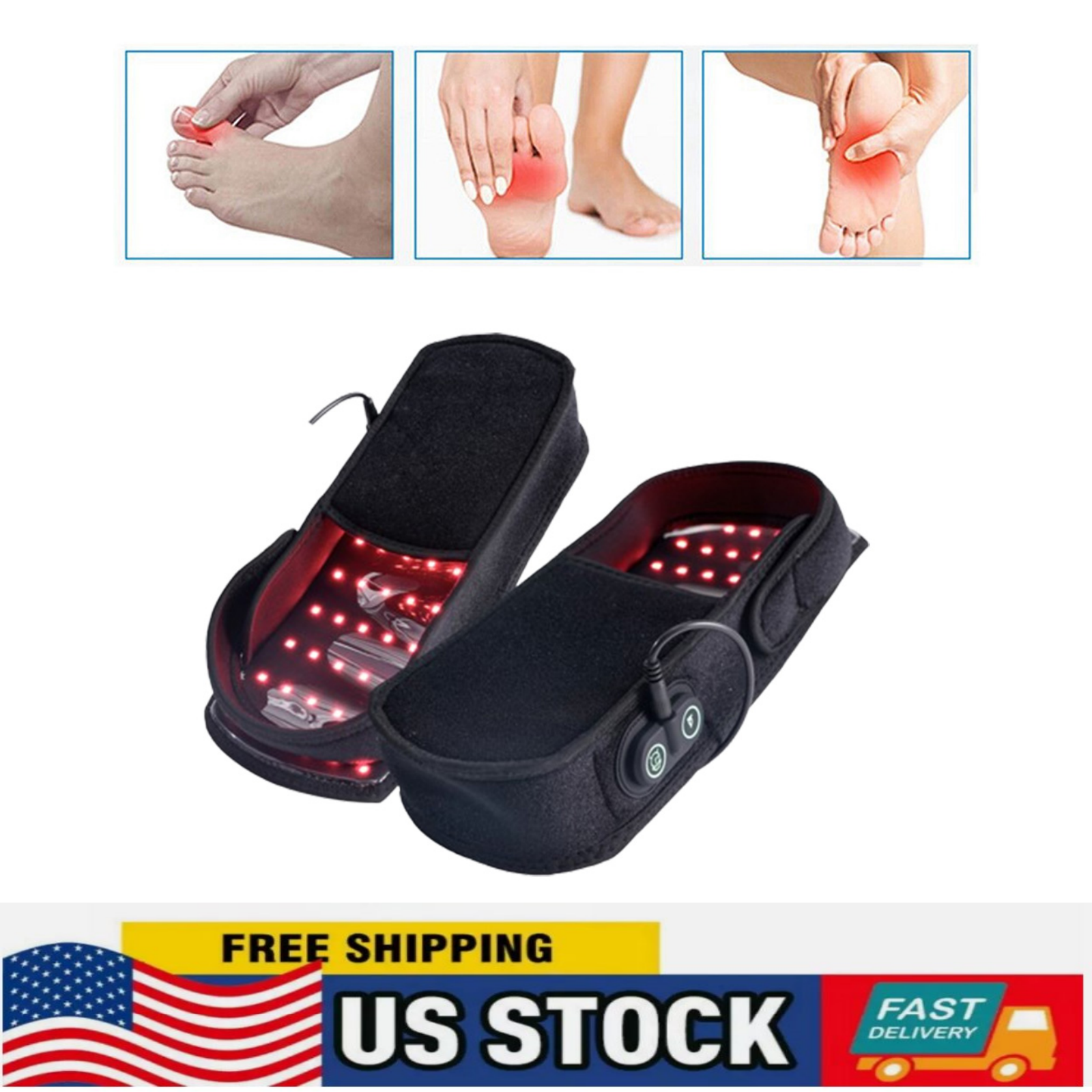 2 Slippers: LED Infrared Red Light Therapy for Foot Neuropathy Joint Pain Relief-image