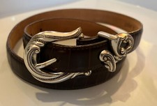 Brighton Ladies L 24507 Croc Alligator Stamp Sz LG Brown Silver Leather Belt