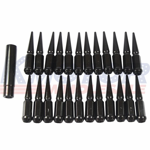 Spike Lug Nuts Black with Key 14x1.5 24 PCS For Chevy Silverado Tahoe 4.4" Tall - Picture 4 of 7