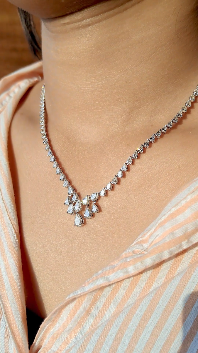 7.86 Ct Lab Grown CVD Tennis Diamond Drop Necklace 18k Solid White