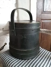 Lovely 19th Painted Pine Coopered Storage Tub Firkin
