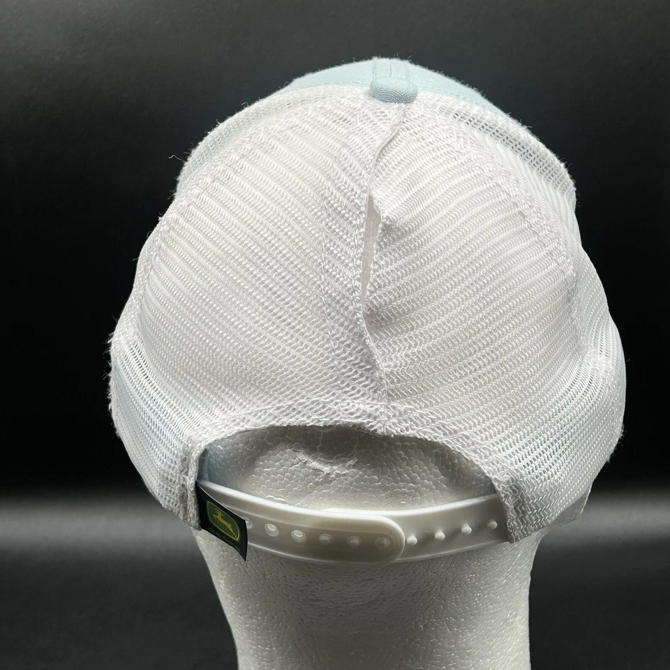 Sombrero de camionero John Deere azul claro y blanco adulto Snapback cola de caballo apertura usado Foto 4 de 4