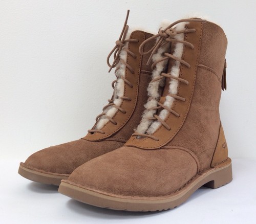 New UGG Australia Women's Sz 5 Daney Twinface Sheepskin Boots Chestnut Lace Up 5 - 第 2/12 張圖片