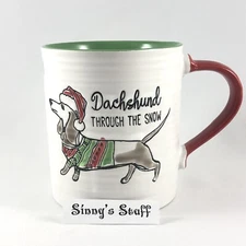 DACHSHUND THROUGH THE SNOW Ceramic Mug Christmas Dog Santa Hat 2 Sided Embossed