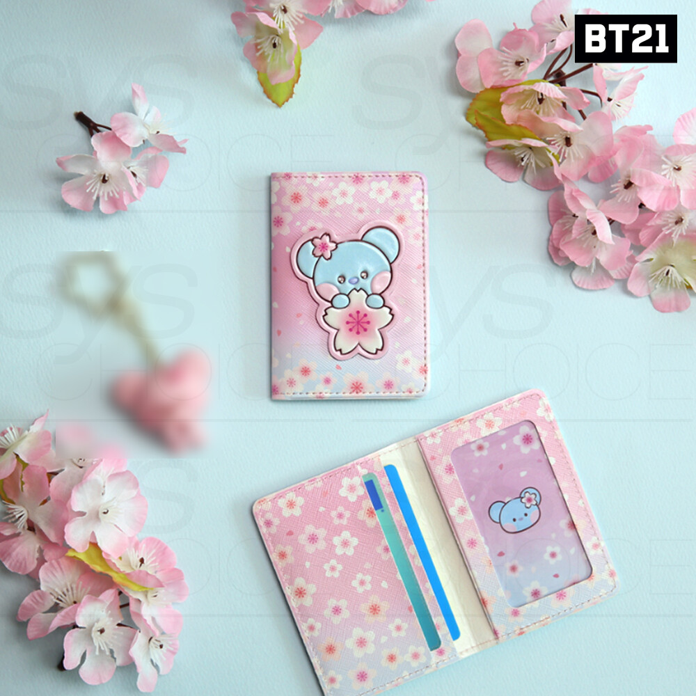 BTS BT21 Official Goods minini Leather Patch Card Case Cherry