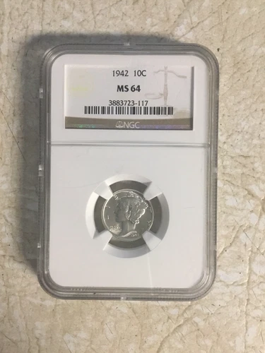 1942P NGC  MS64 Mercury Dime 90% Silver 10c US Coin WW2 Coin Free Bonus Coin