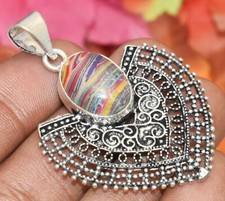 Rainbow Calsilica Gemstone Pendant 925 Silver Plated U311-C194
