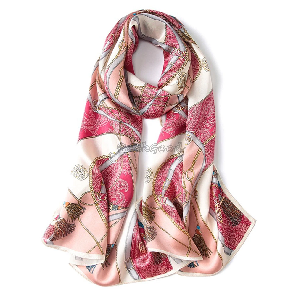 68*21" 100% Pure Silk Long Scarf Nature Real Silk Shawl Belt Pattern