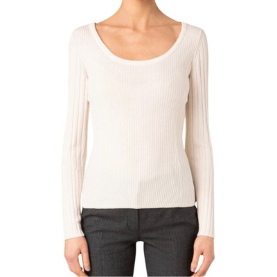 NWOT Akris Punto Rib Fitted Wool Long Sleeve Scoop Neck Pullover Top US 6