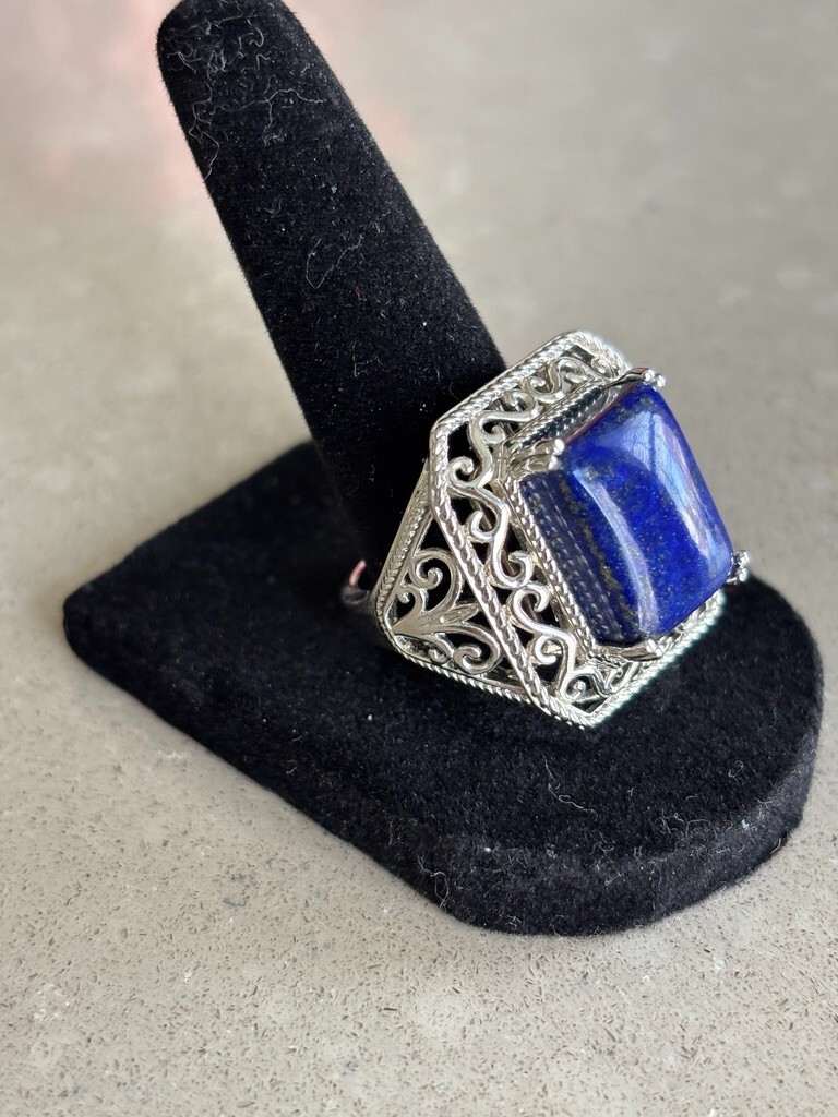 Lapis Rectangular Stainless Steel Statement Ring … - image 2