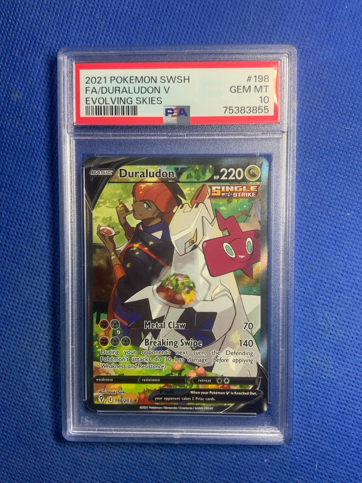 POKEMON 2021 SWSH Evolving Skies Full Art DURALUDON V #198 PSA 10 RARE