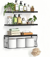 Floating Bathroom Shelves Wall Mounted - Wooden Shelf Set of 3 for over Toilet S