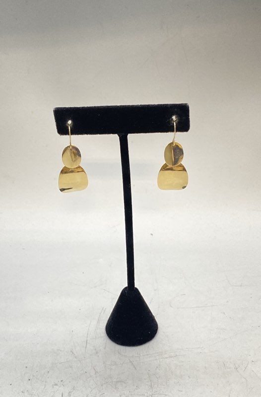 14K Yellow Gold Modern Abstract Two-Tier Drop Dangle Earrings 1.5-Inch 2.09g