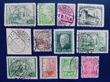 Latvia stamps (12 pcs), from 1930ies, used. More, Meris, Mengele, Mezare, Apse