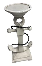 Nautical Anchor Candle Holder White Rustic Coastal Decor 11.75" Tall Metal Rope