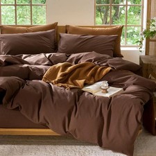 Cocoa Brown Queen Duvet Cover Set - Soft, Breathable 100 Washed Cotton