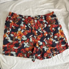 Columbia Men's Floral Swim Shorts Navy Red Orange Elastic Waist Pockets XXL