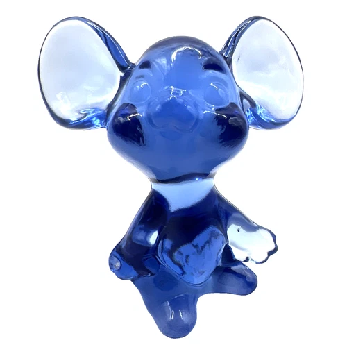 Fenton Glass Mouse Figurine Blue 3" Tall Large Ears Stamped