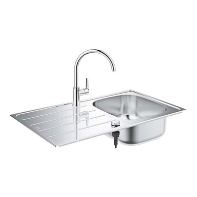 GROHE Bau Set aus Spüle und Küchenarmatur, hoher Auslauf, Einlochmontage, Edelst