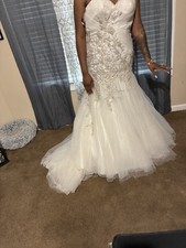 Ivory Strapless Sleeveless Mermaid Trumpet Tulle Wedding Dress Beaded Train