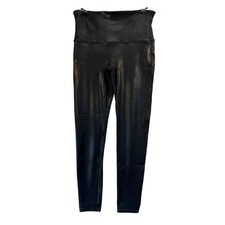 SPANX Faux Leather Leggings Women's XL Black Coated Shaping Pants