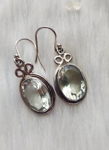 Shivam Genuine Gemstone Green Amethyst Sterling Silver 925 Drop Dangle Earrings - Picture 2 of 16
