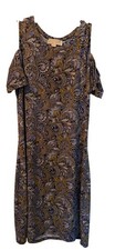 Michael Michael Kors Navy Gold Paisley Cold Shoulder Sheath Dress M Women's