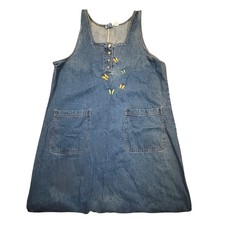 Street Blues Denim Jumper Dress Butterfly Embroidered Pockets Women 22W