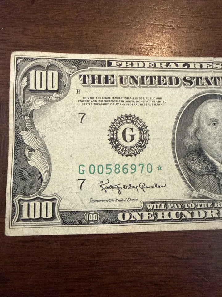 1950 D Series $100 Dollar Bill ⭐️ Star Note Off Center Cut Error Leading 0’s - Image 4 of 4