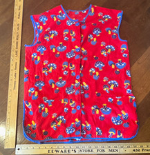 Tablier gilet smock rétro vintage rouge bleu imprimé champignon 2 poches, taille unique très bon état