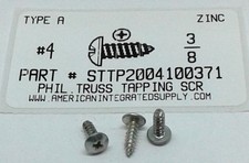  4x3/8 Truss Head Phillips Tapping Screws Steel Plated 100 