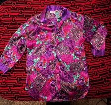 VTG Victorias Secret Gold Label Paisley Satin Night Shirt sz P/S Jewel Tones
