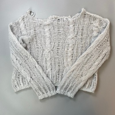 ZARA Sweater Womens XS Light Gray Cable Open Knit Distressed Ballet Fairy Boho