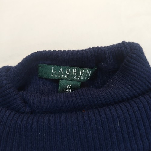 Lauren Ralph Lauren M Navy White Striped Knit Pullover Sweater Turtleneck - Picture 3 of 7
