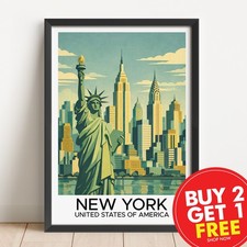 New York Travel Print, Travel Poster, Retro Poster, Retro Wall Art, Gift, Art