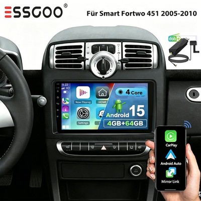 9'' CarPlay DAB+ Für Smart Fortwo 451 2005-10 Android 15 Autoradio GPS Navi 4+64G