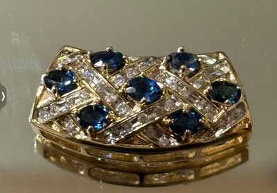 14K Gelbgold ovaler echter Saphir und Diamant Dia/Anhänger - wie neu 