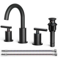 Black Bathroom Faucet 3 Hole, 8 Inch Matte Black Bathroom Sink Faucet Widespr...