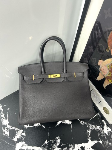 AUTH Hermes Birkin 35 Ebene Togo Leather Gold Hardware Handbag Mint Condition