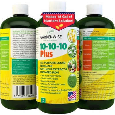10-10-10 Liquid Fertilizer with Seaweed Kelp & 6% Chelated Iron Plant Food