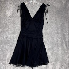Y2K Express Mini Dress Womens 8 Black Silk Drop Waist Fairy Goth Balletcore